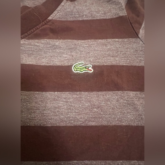 Vintage Juniors Izod Lacoste Alligator Maroon Banded Bottom Striped T-shirt S-M - Picture 2 of 5